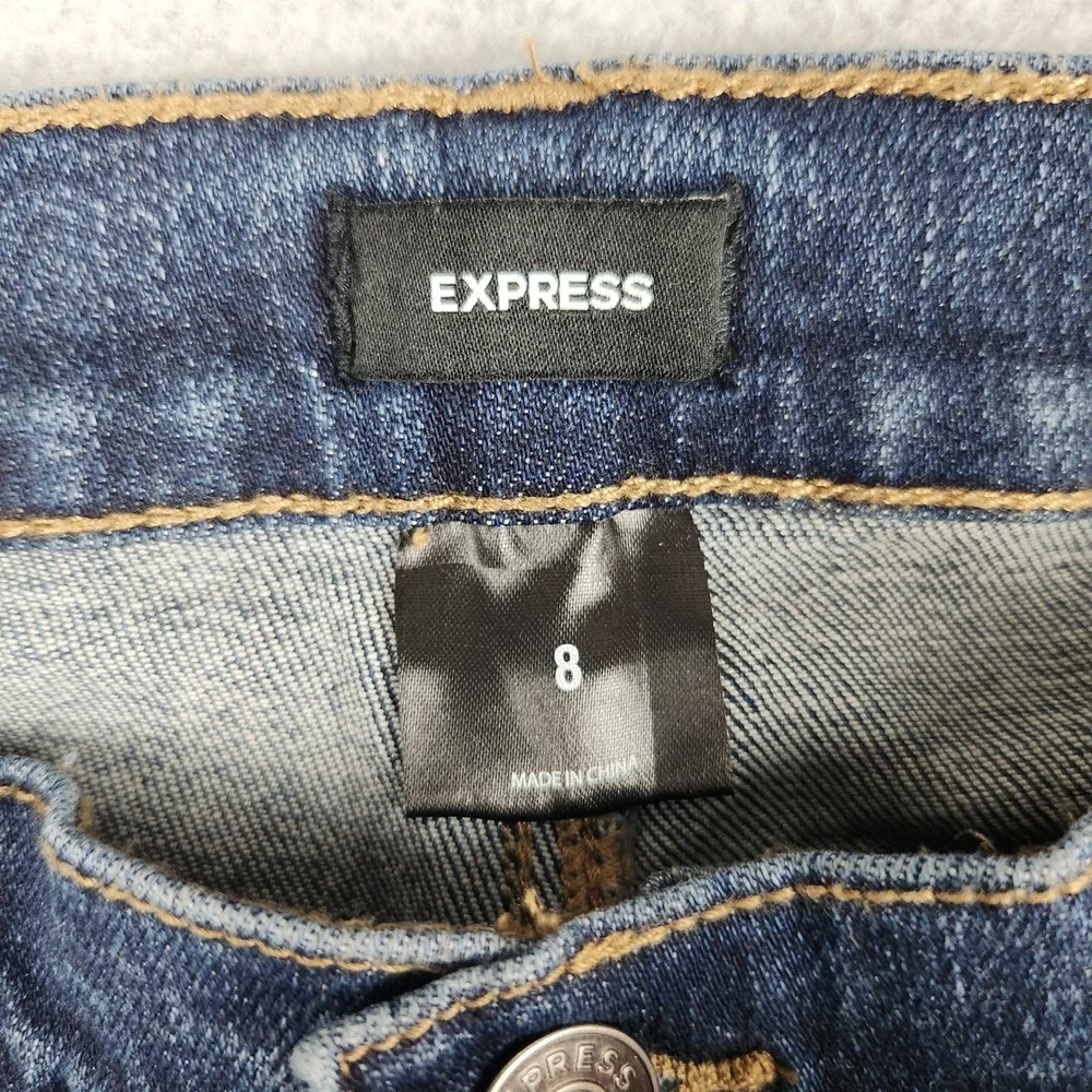 Express Jeans Womens 8 Dark Blue Straight Leg Mid Rise Stretch Altered Hem 26x28